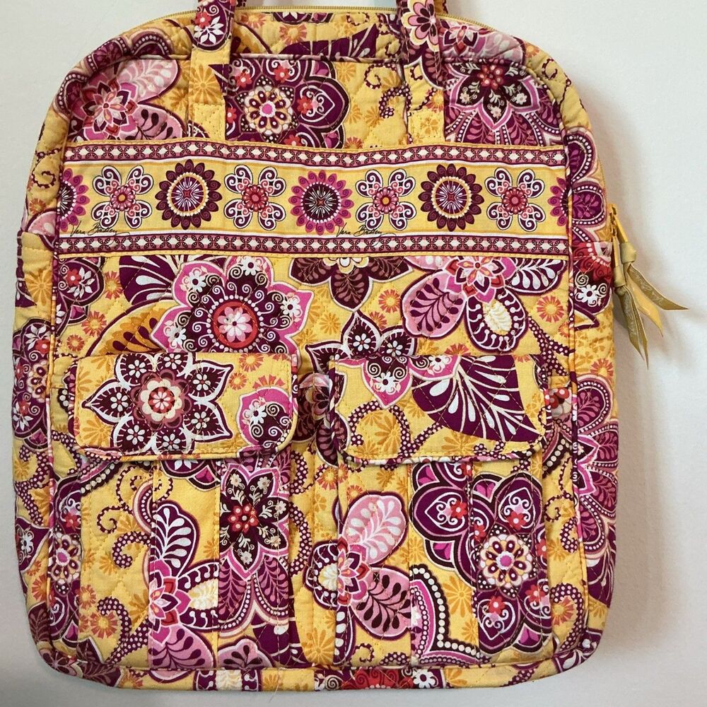 Vera Bradley Tall Zip Tote Bali Gold Floral Front Pockets Yellow Pink Purple